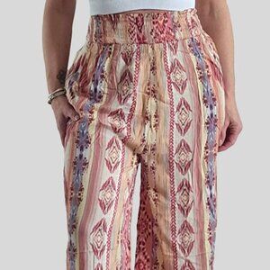 Coral, Wide - legged, flowy pants. Aztec Print